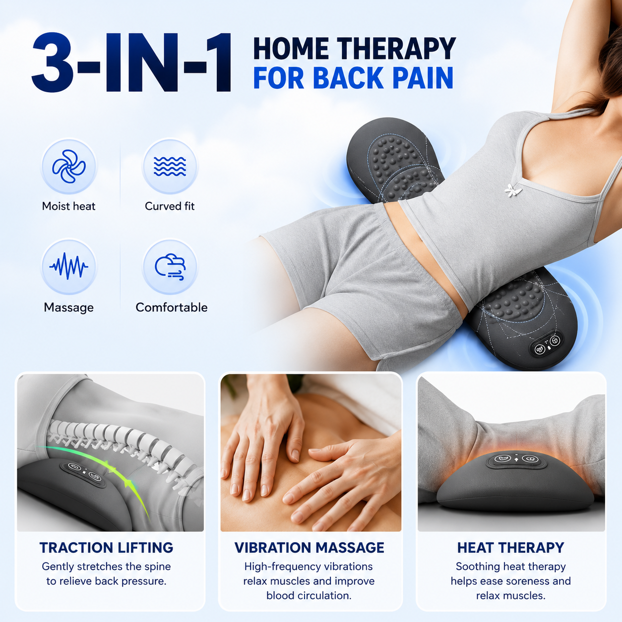 Image of 3-in-1 Heat Vibration Back Massager